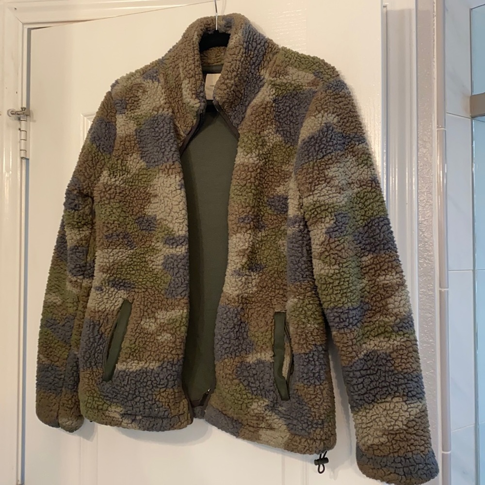 Camo green teddy zipper jacket